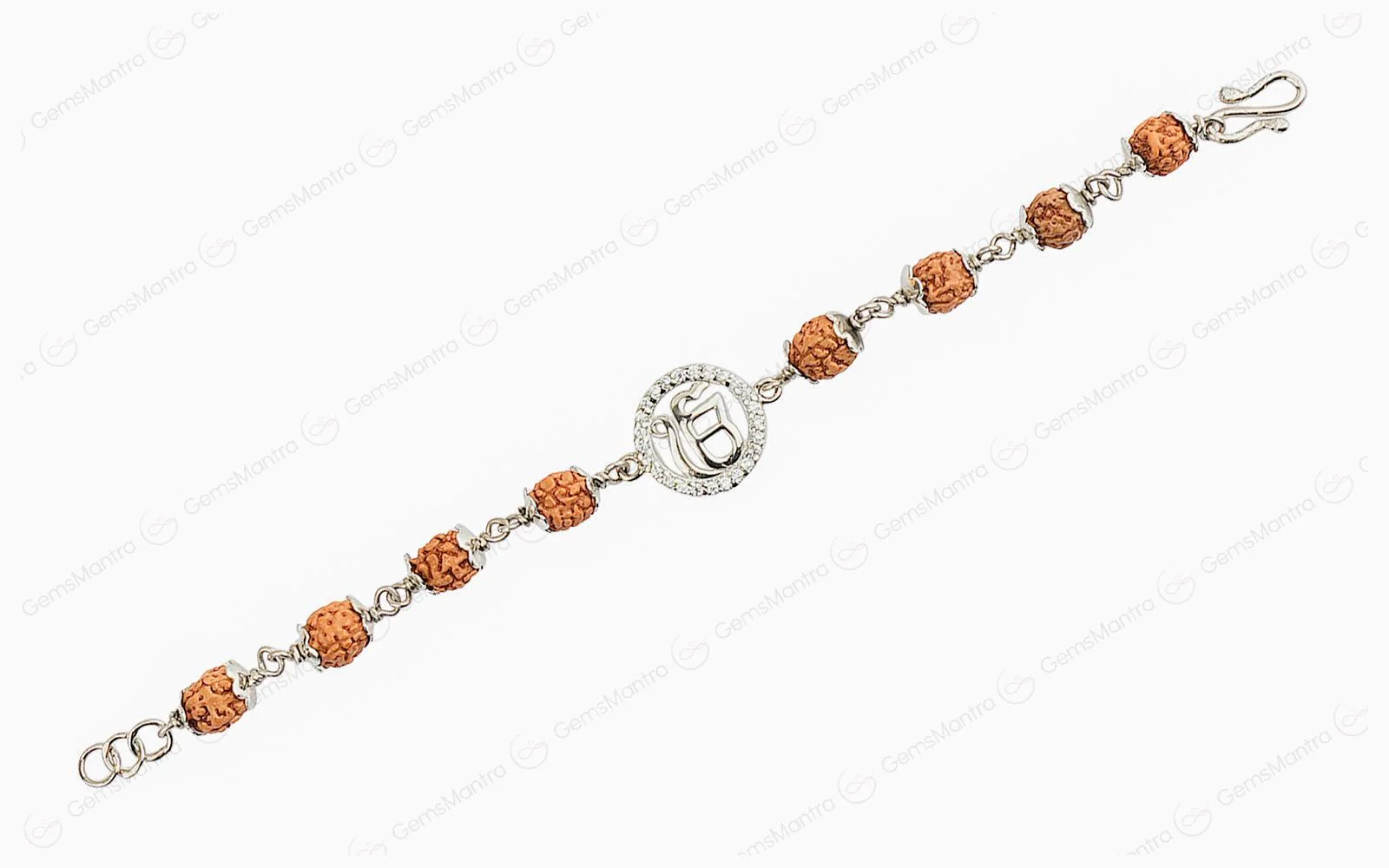 Original 5 Mukhi Rudraksha Silver Studded Onkar Bracelet for Kids - 4 Beads with Certificate - Image 2
