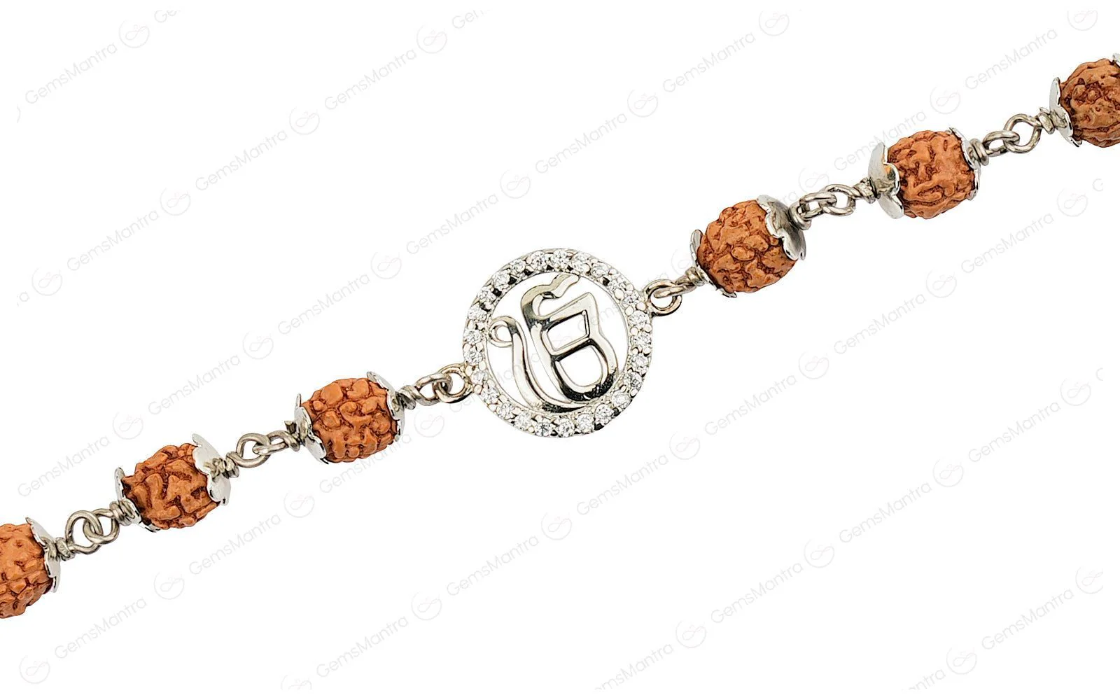 Original 5 Mukhi Rudraksha Silver Studded Onkar Bracelet for Kids - 4 Beads with Certificate - Image 3