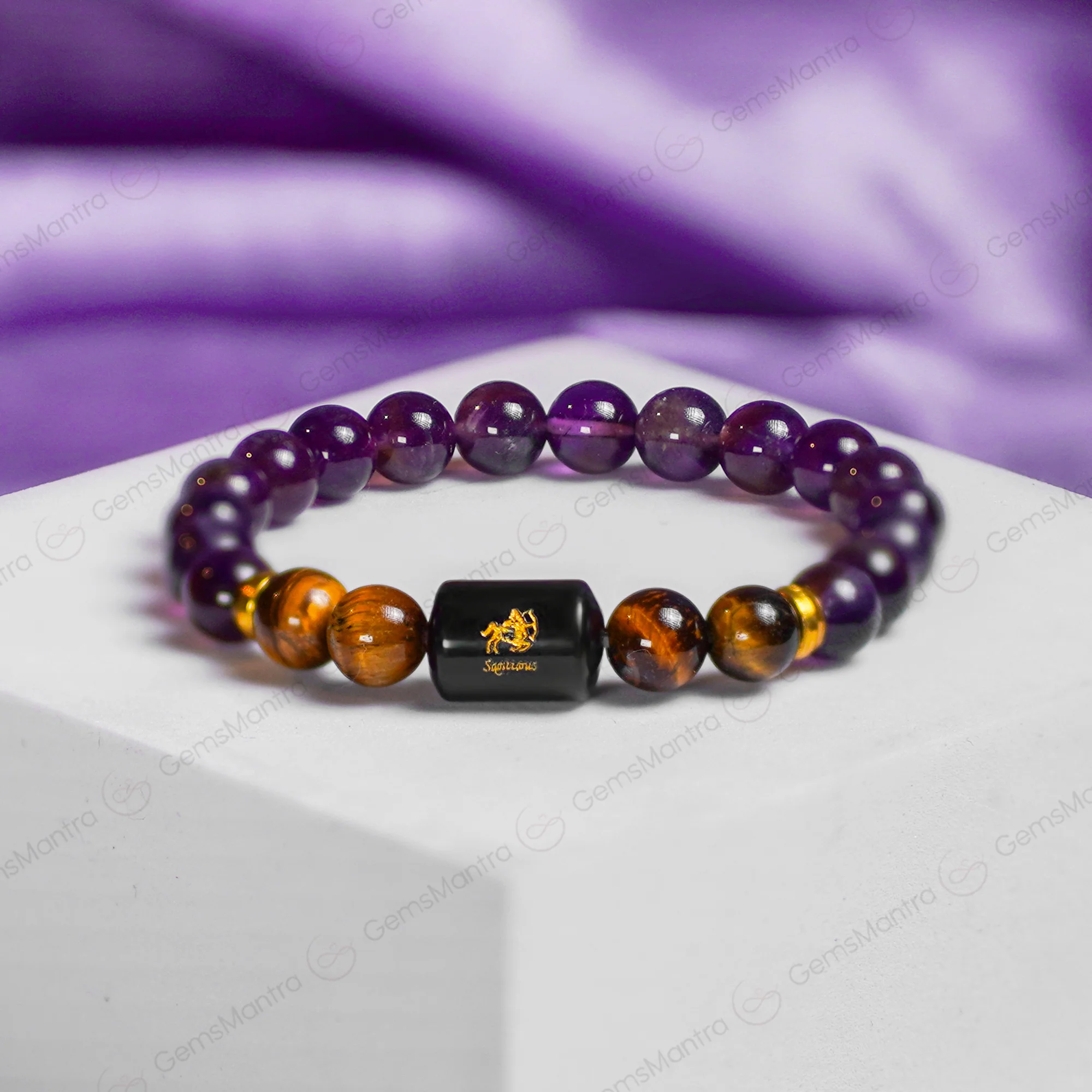 Sagittarius Zodiac Dhanu Rashi Bracelet with Amethyst & Tiger Eye  Bracelet - Image 3