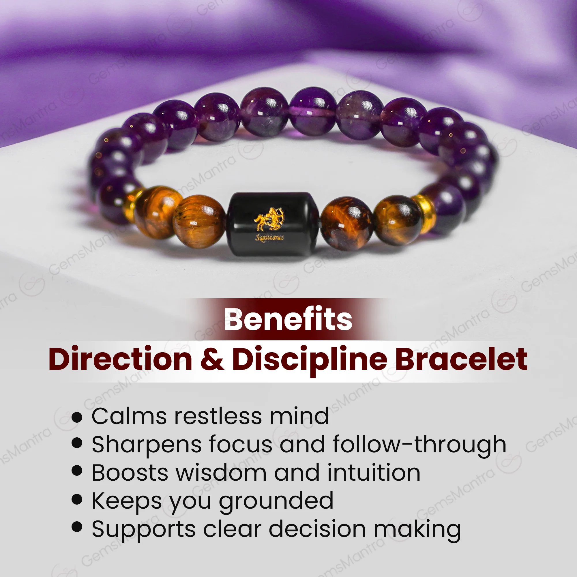 Sagittarius Zodiac Dhanu Rashi Bracelet with Amethyst & Tiger Eye  Bracelet - Image 4