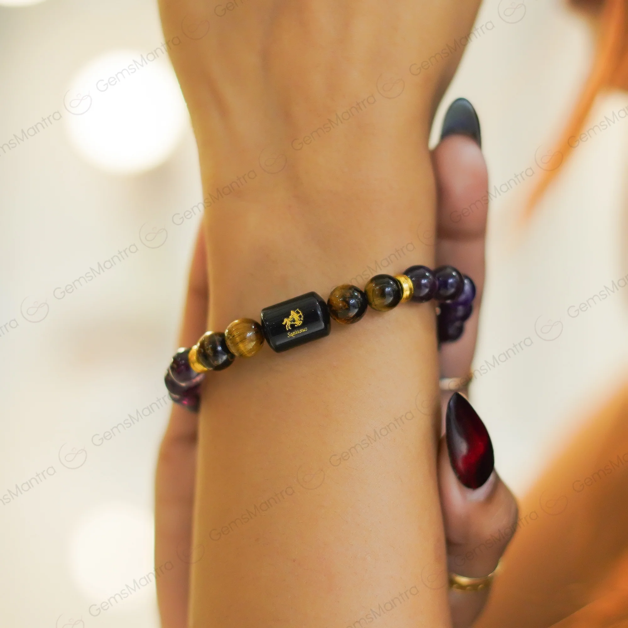 Sagittarius Zodiac Dhanu Rashi Bracelet with Amethyst & Tiger Eye  Bracelet - Image 5