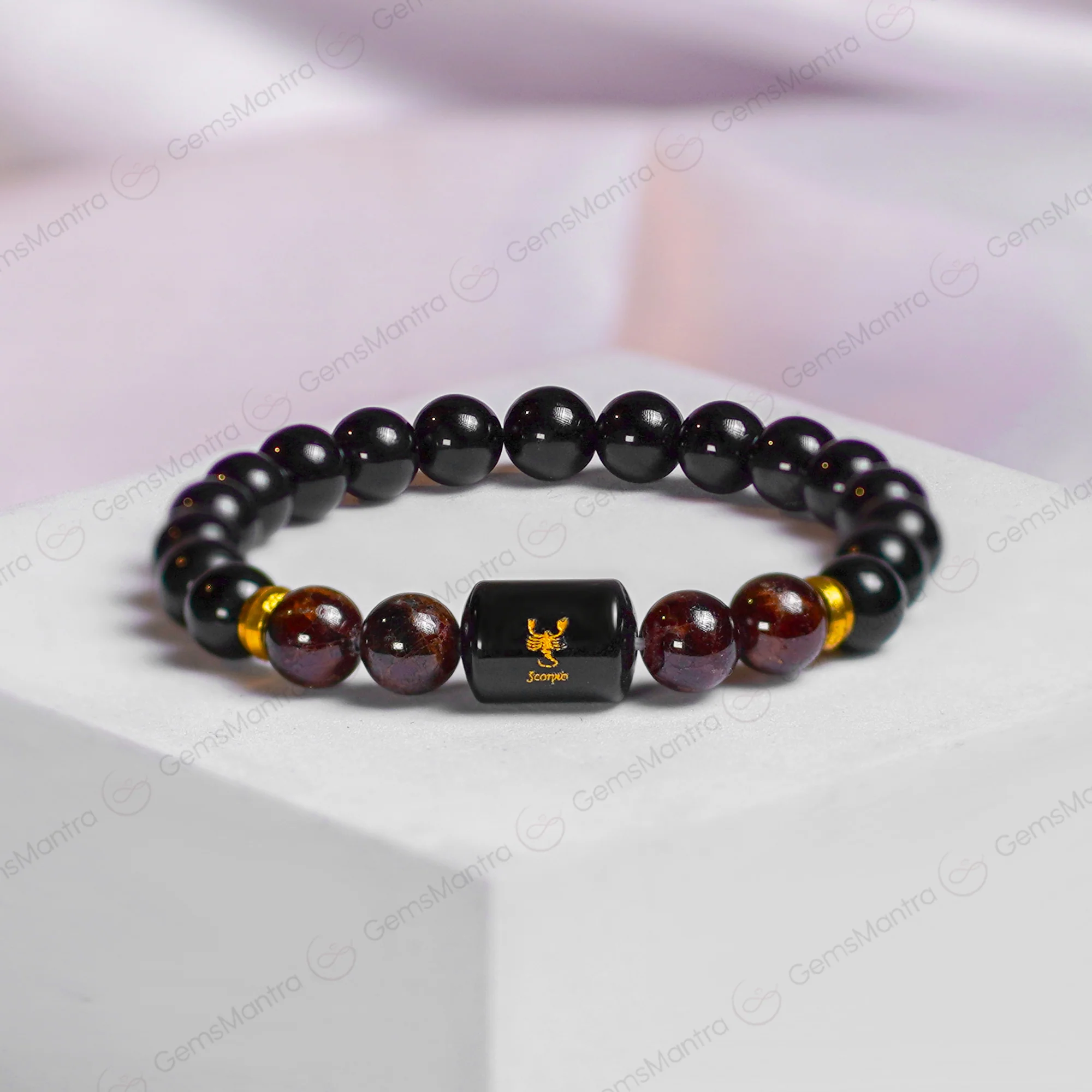 Scorpio Zodiac Vrishchik Rashi Bracelet with Obsidian & Garnet - Image 3