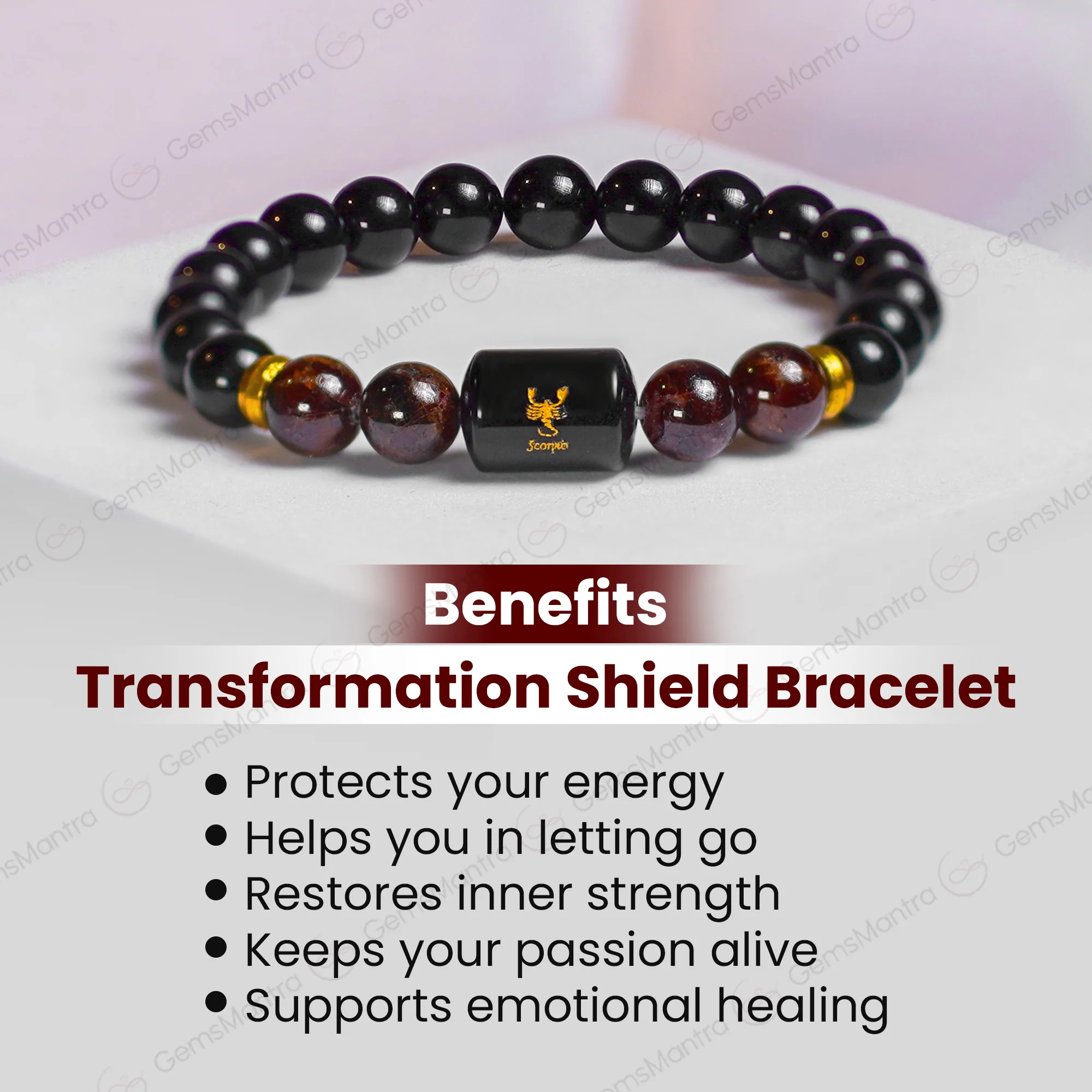 Scorpio Zodiac Vrishchik Rashi Bracelet with Obsidian & Garnet - Image 4