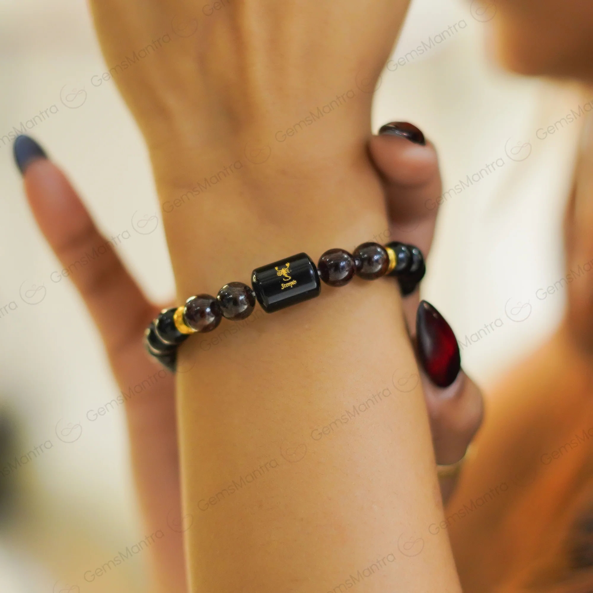 Scorpio Zodiac Vrishchik Rashi Bracelet with Obsidian & Garnet - Image 5