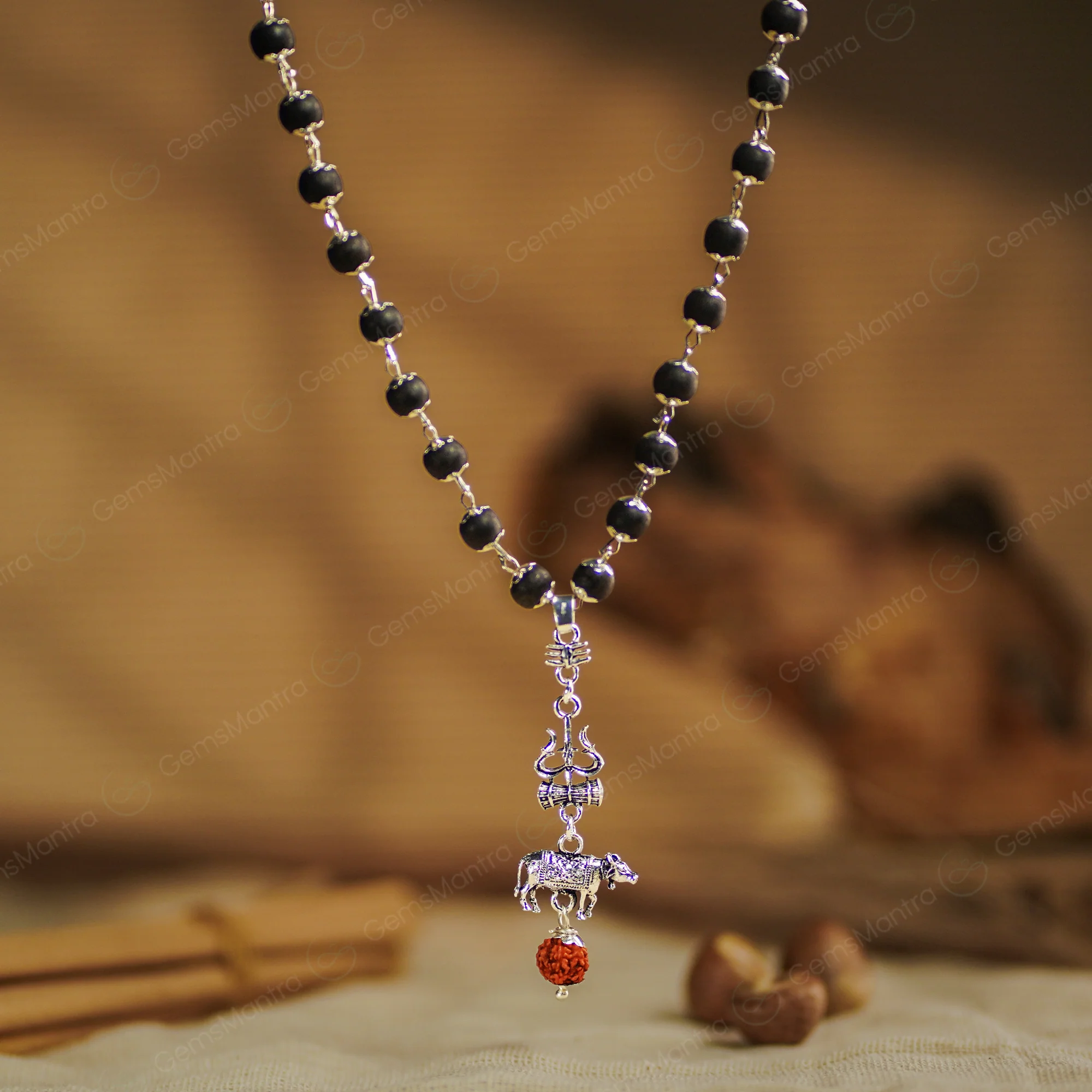 Shiv Nandi Protection Mala (Karungali) With Sterling Silver - Image 3