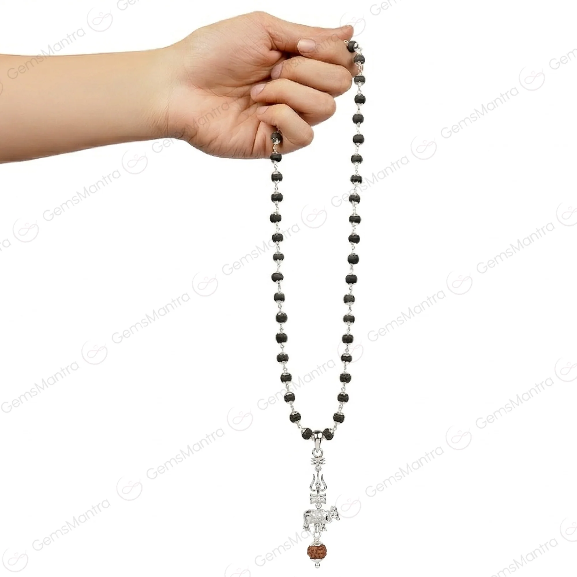 Shiv Nandi Protection Mala (Karungali) With Sterling Silver - Image 4