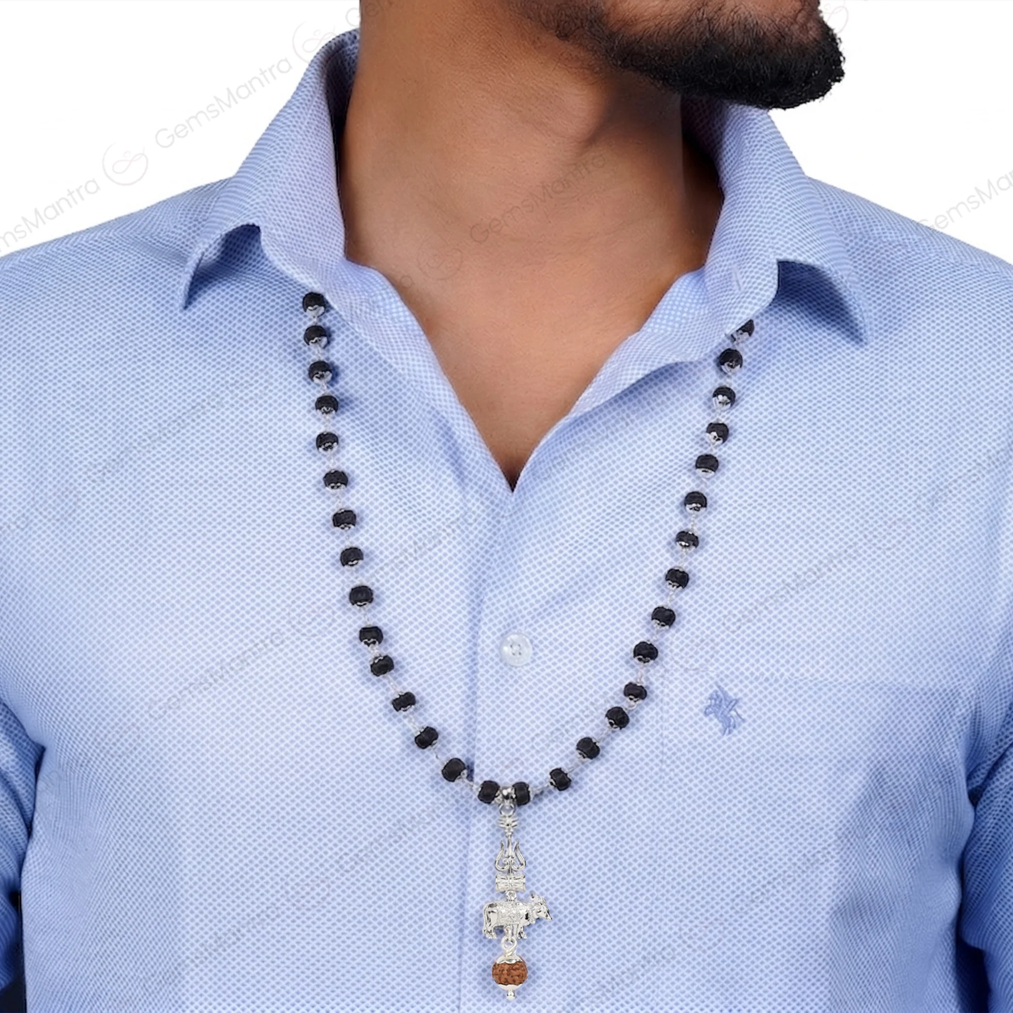 Shiv Nandi Protection Mala (Karungali) With Sterling Silver - Image 5