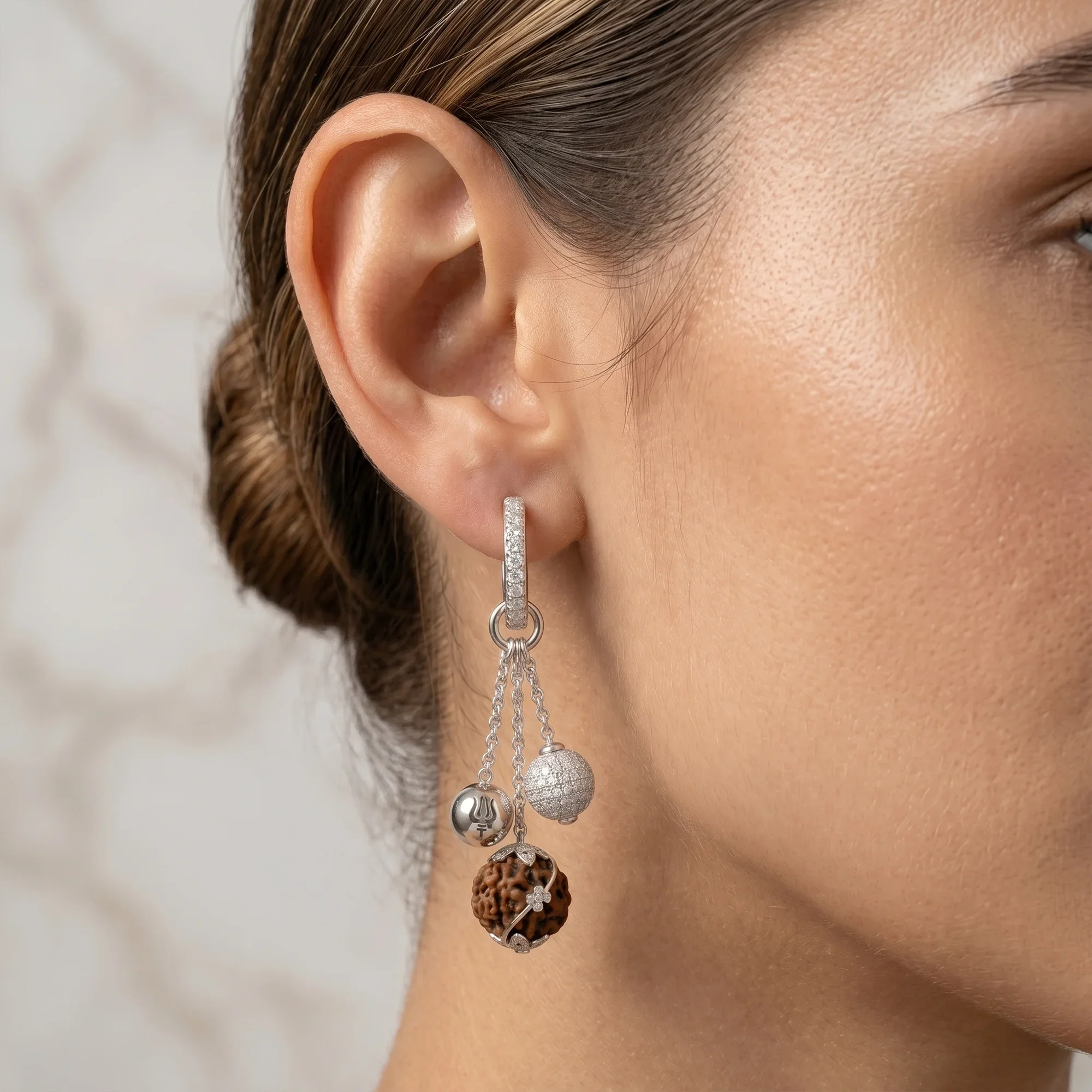 Rudraksha Hoop Earrings (Trishul charm) - Image 2