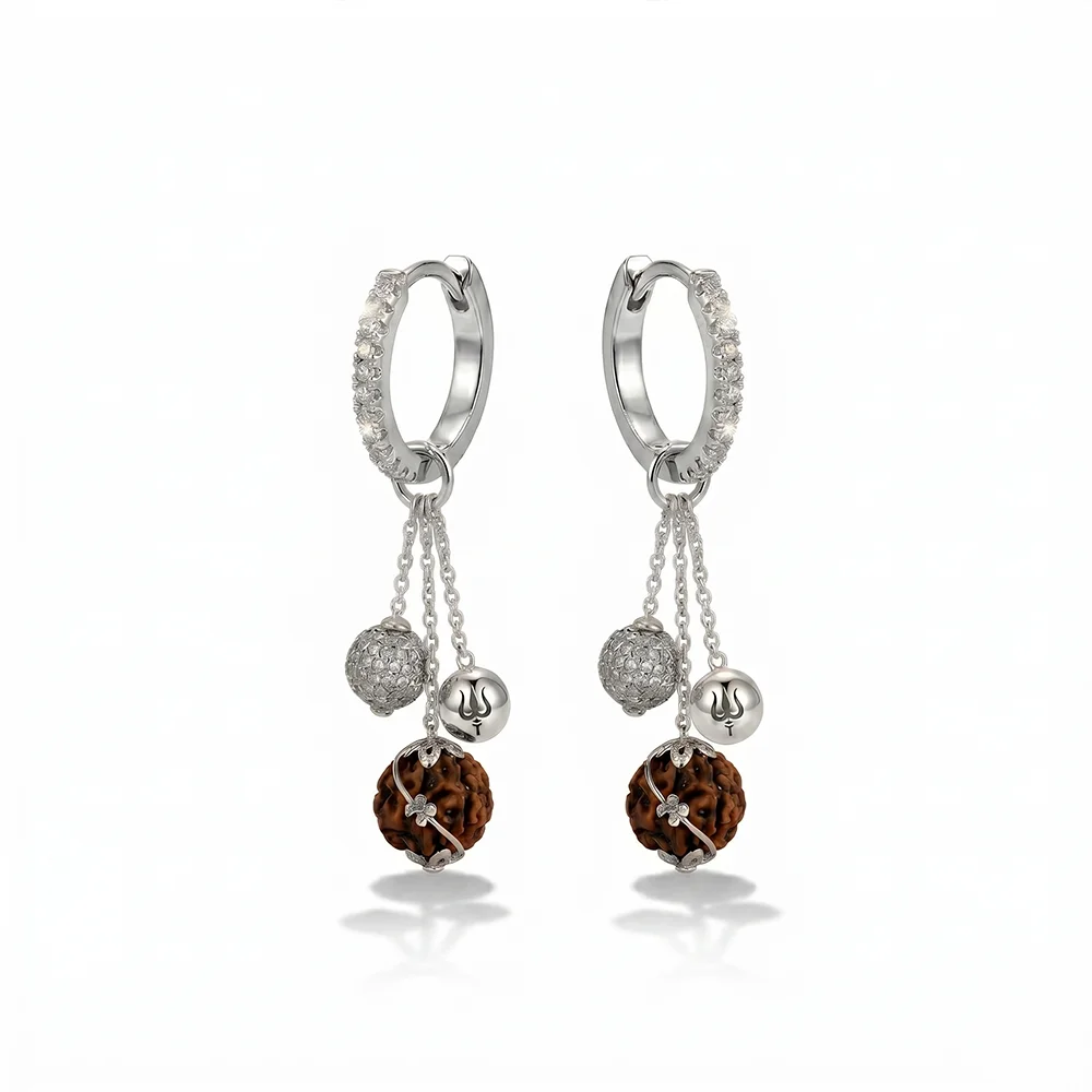 Rudraksha Hoop Earrings (Trishul charm) - Image 3