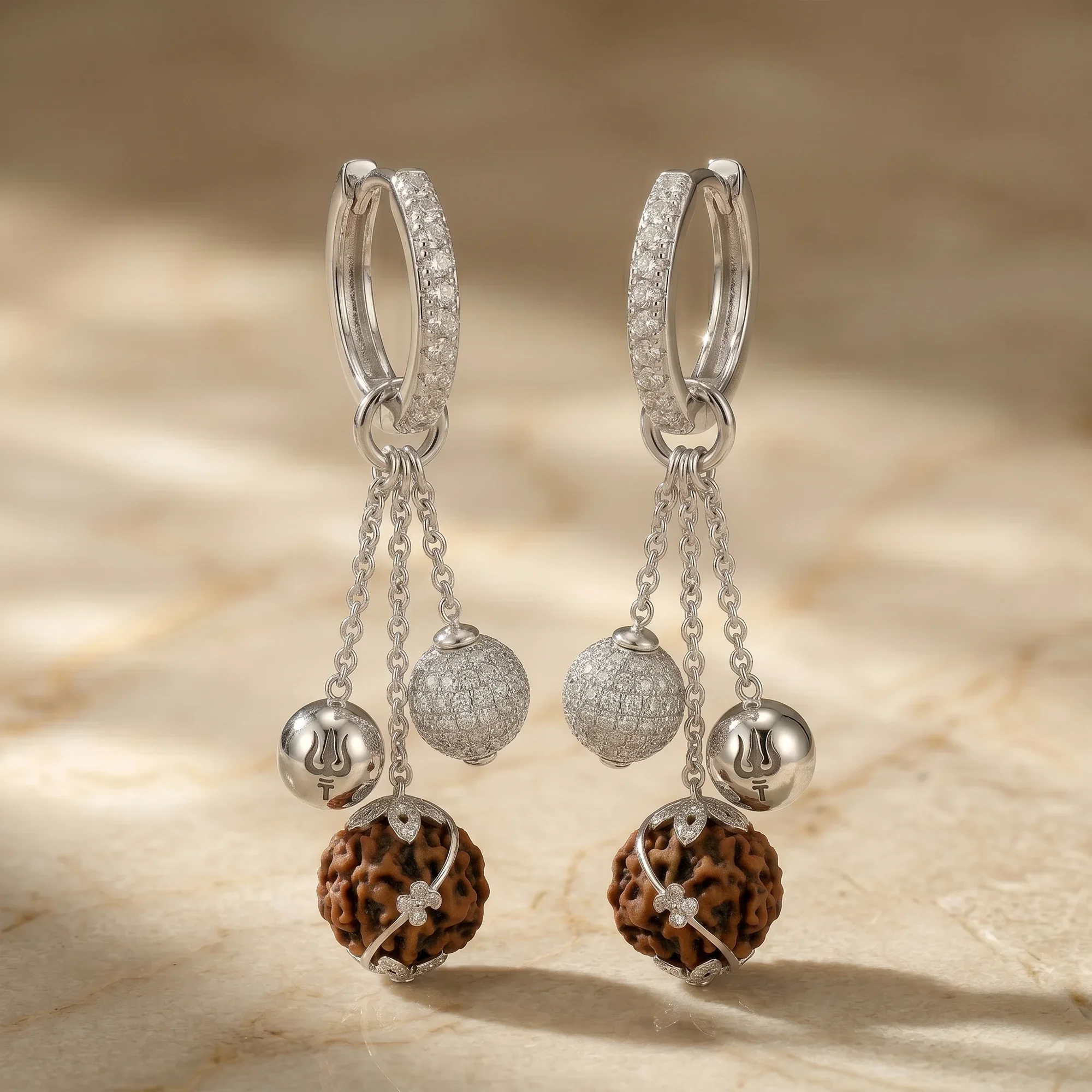 Rudraksha Hoop Earrings (Trishul charm) - Image 4