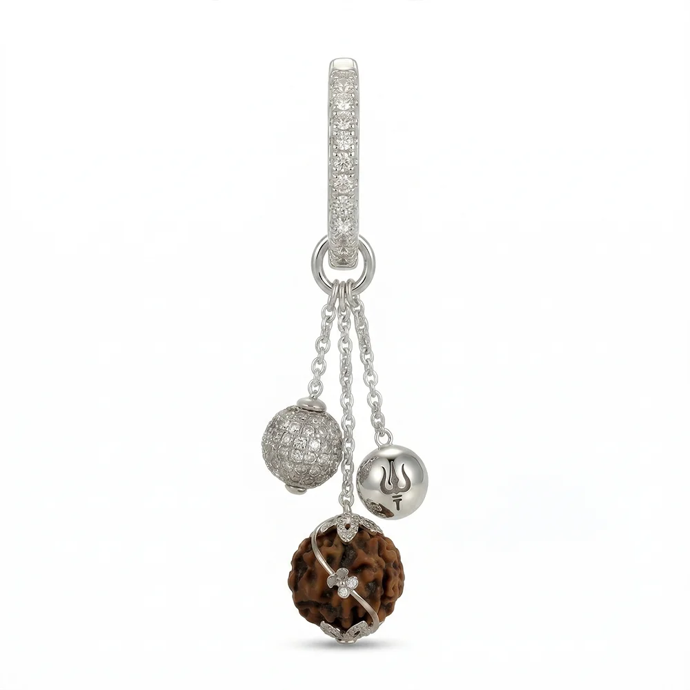 Rudraksha Hoop Earrings (Trishul charm) - Image 5