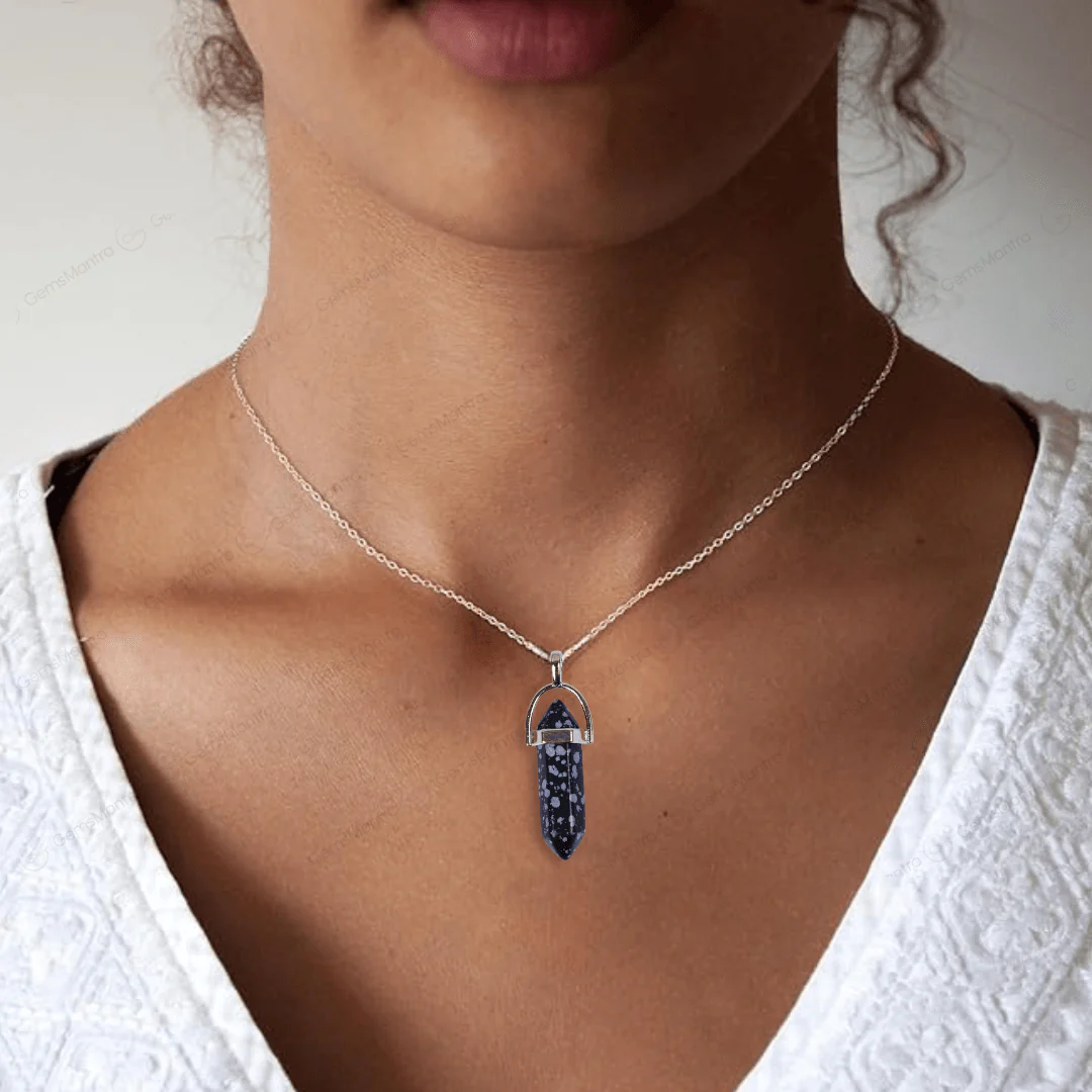 Snowflake Obsidian Double Terminated Pencil Pendant - Image 3