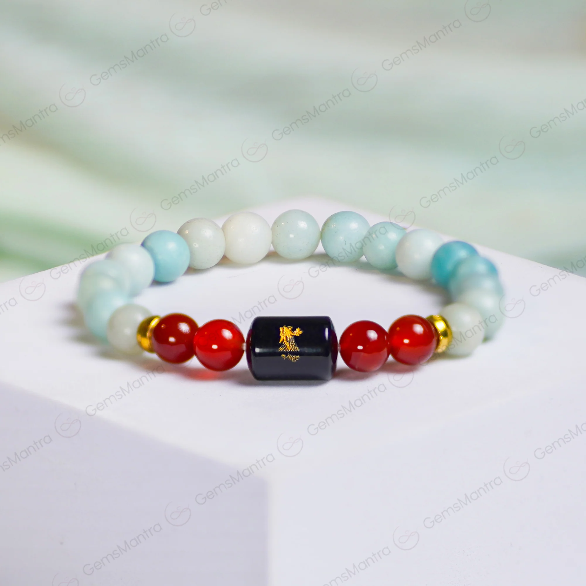 Virgo Zodiac Kanya Rashi Bracelet with Amazonite & Carnelian - Image 3