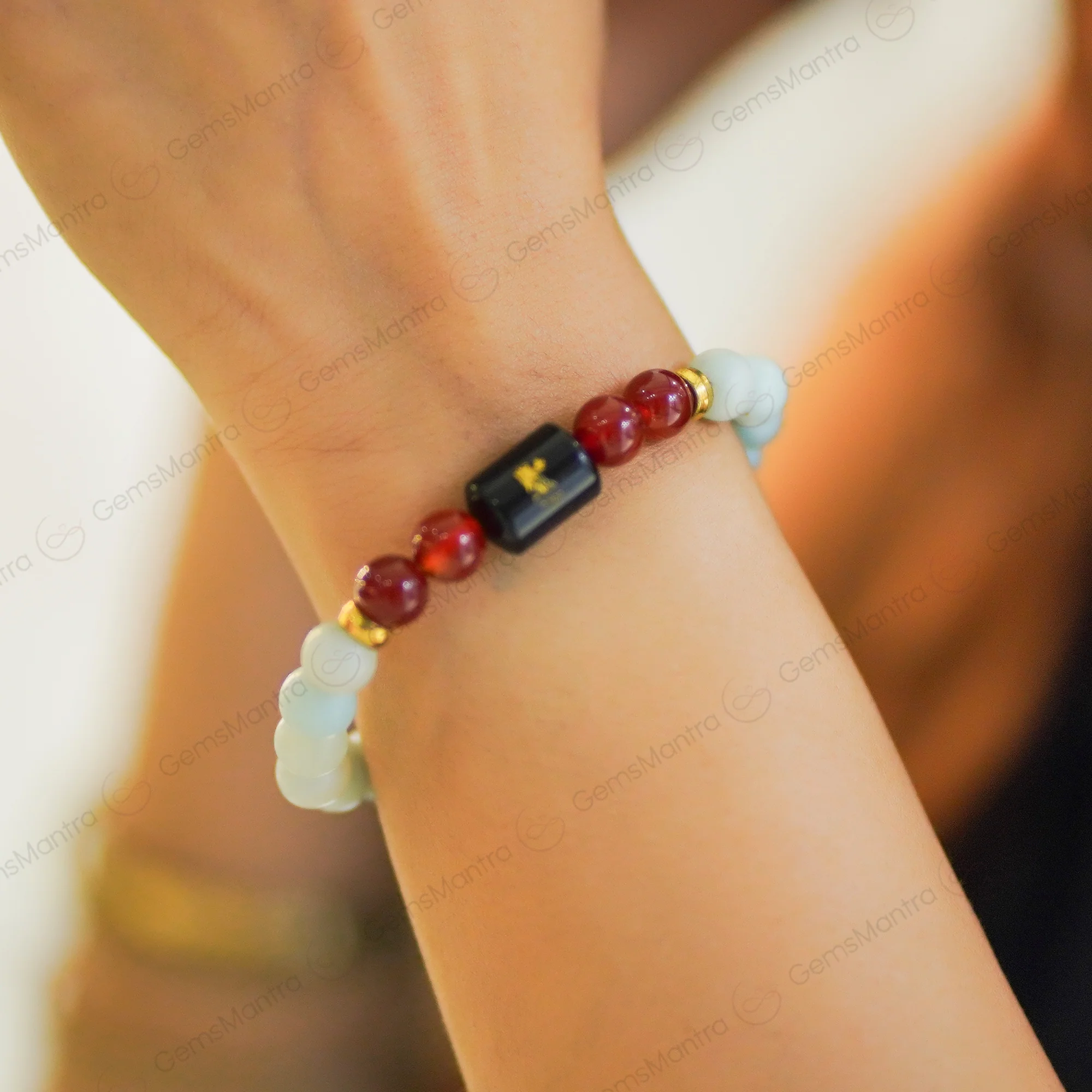 Virgo Zodiac Kanya Rashi Bracelet with Amazonite & Carnelian - Image 4