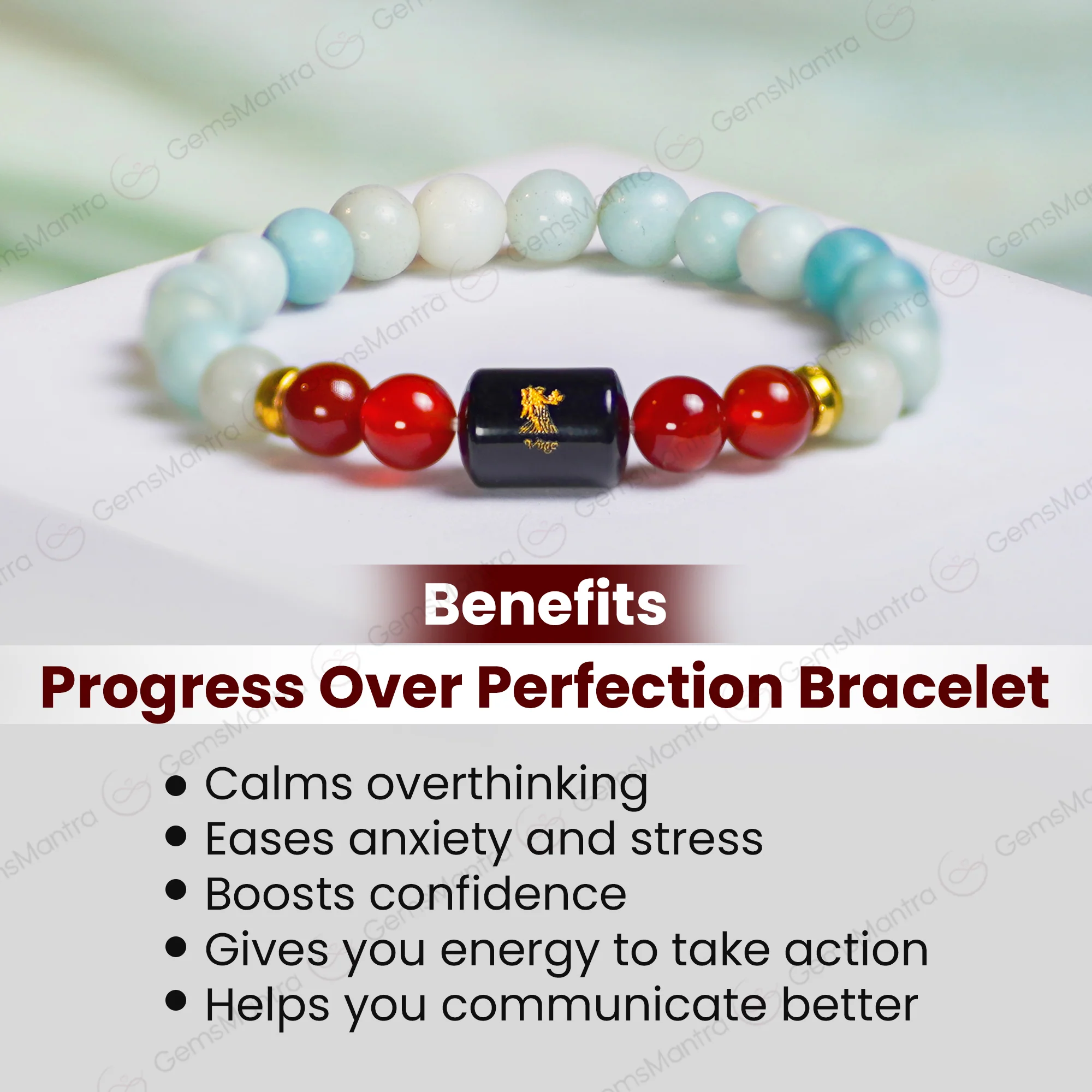 Virgo Zodiac Kanya Rashi Bracelet with Amazonite & Carnelian - Image 5