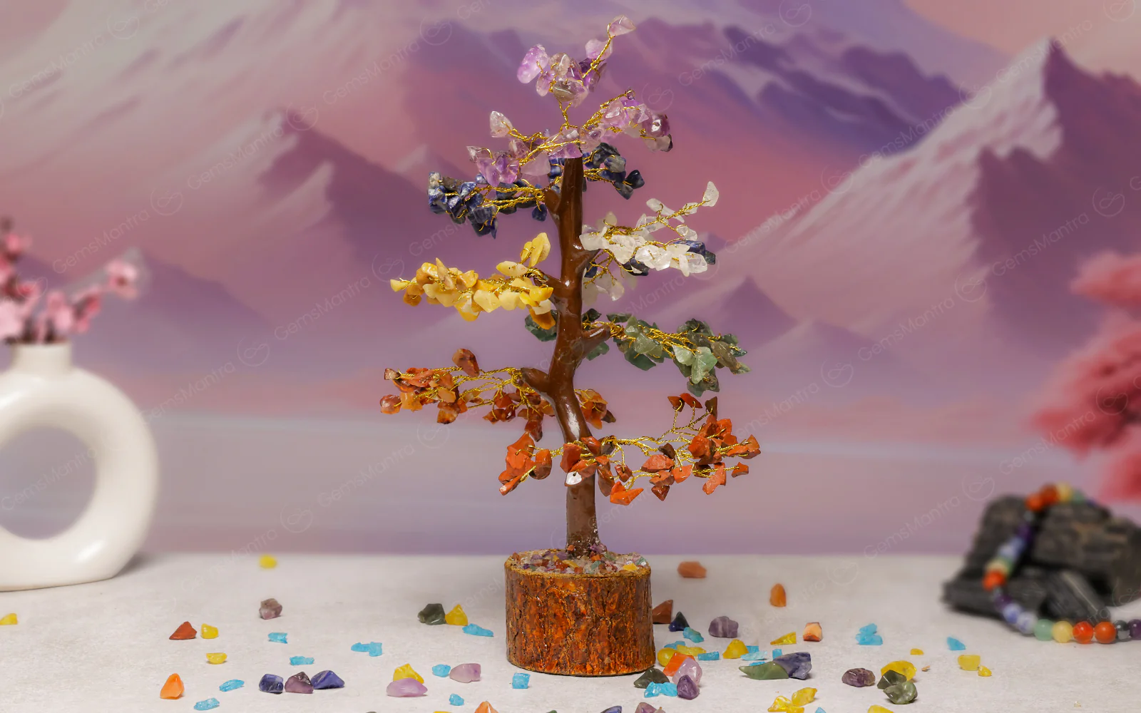 Wooden Seven Chakra Crystal Tree