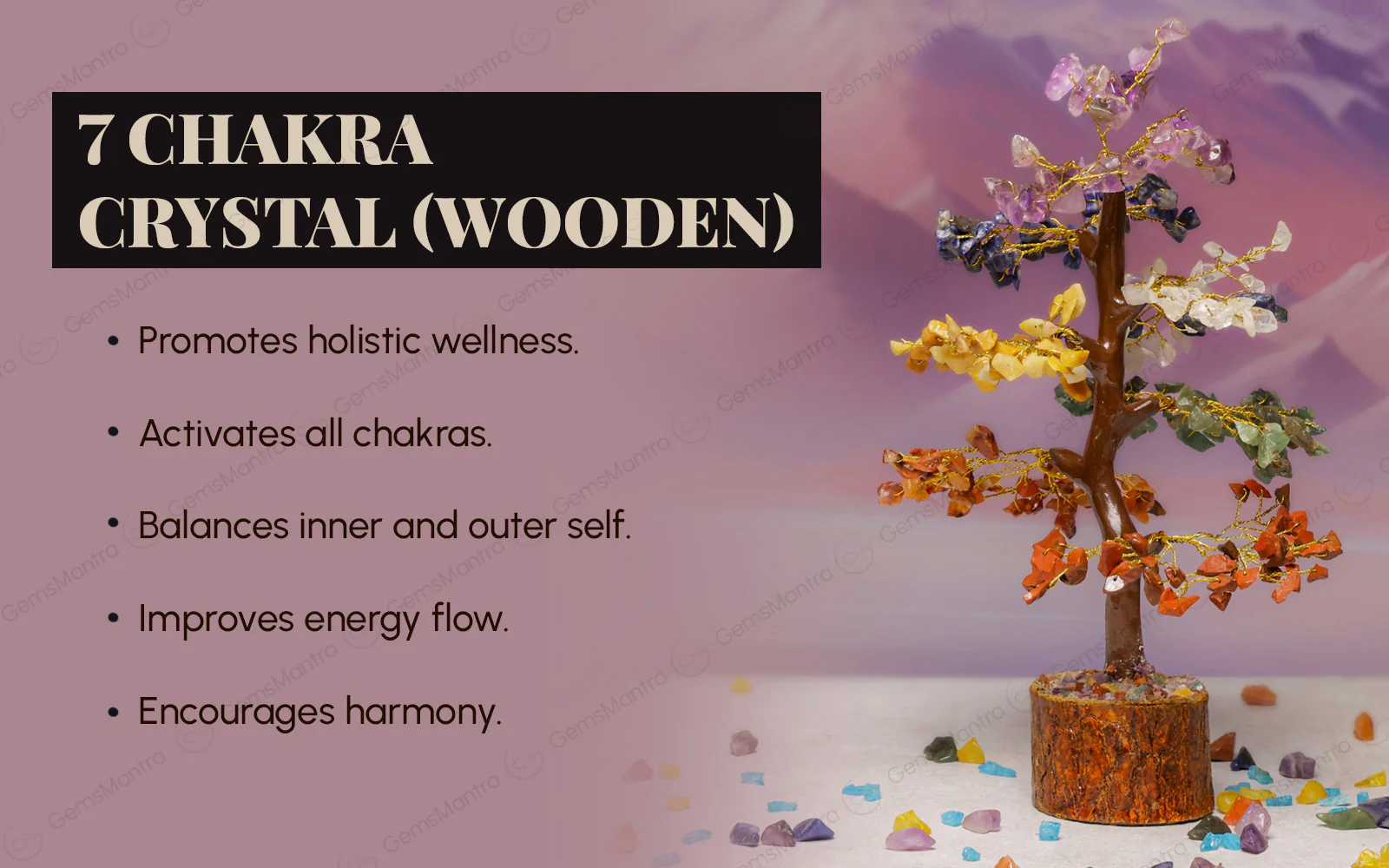 Wooden Seven Chakra Crystal Tree - Image 3