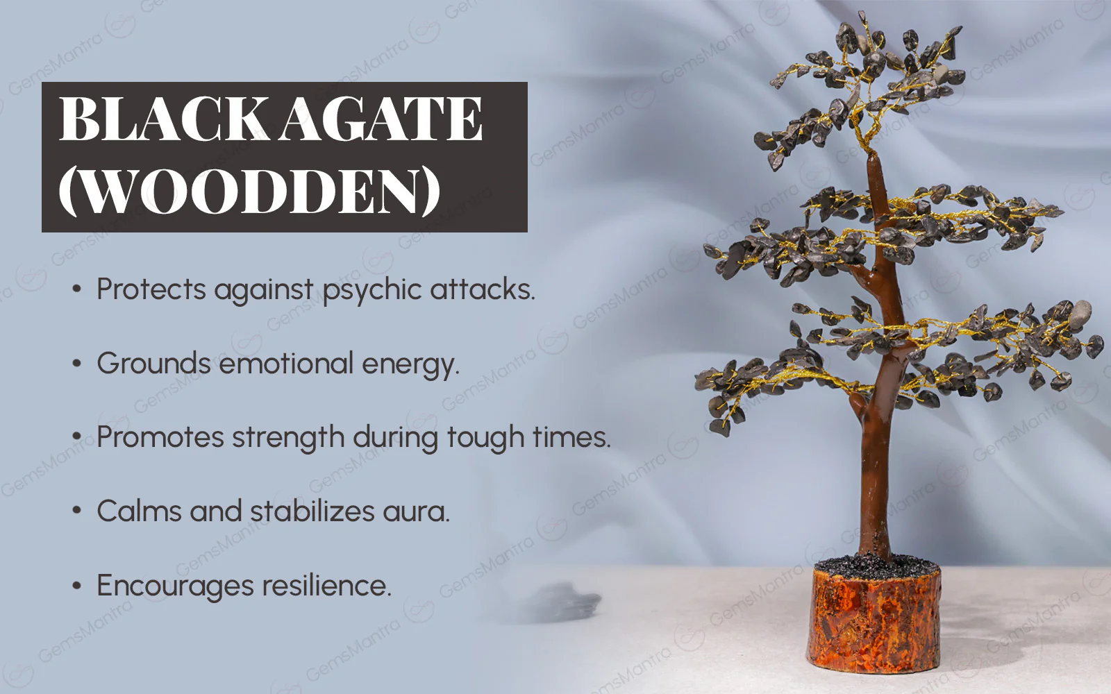 Wooden Black Agate Crystal Tree - Image 3