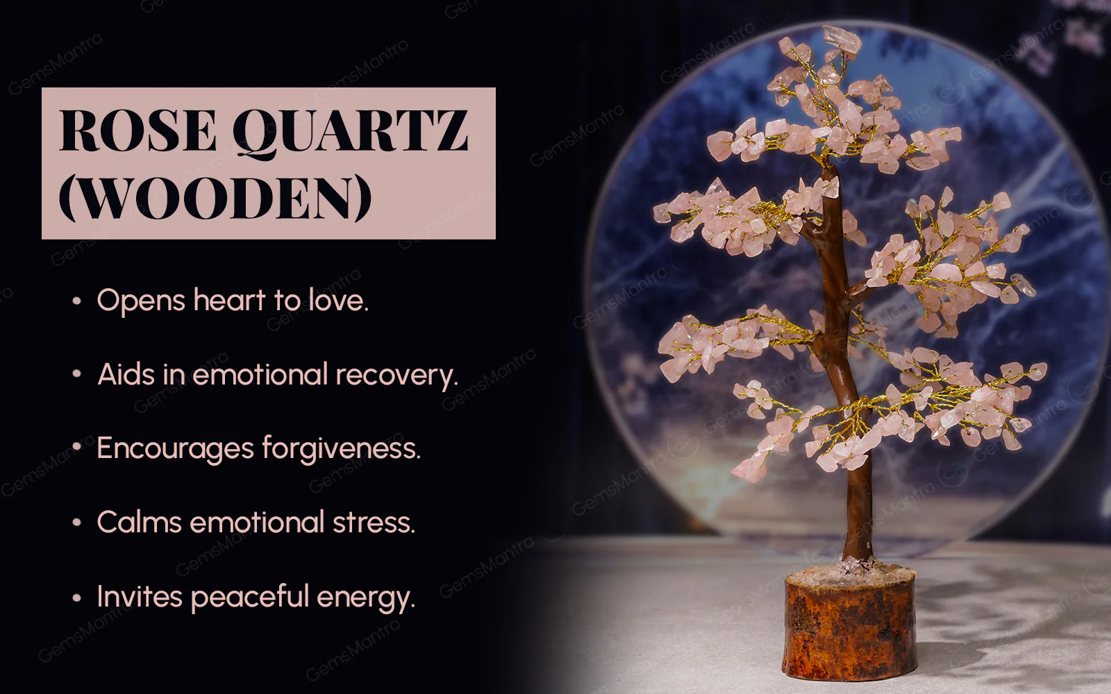 Wooden Rose Quartz Crystal Tree - Image 3