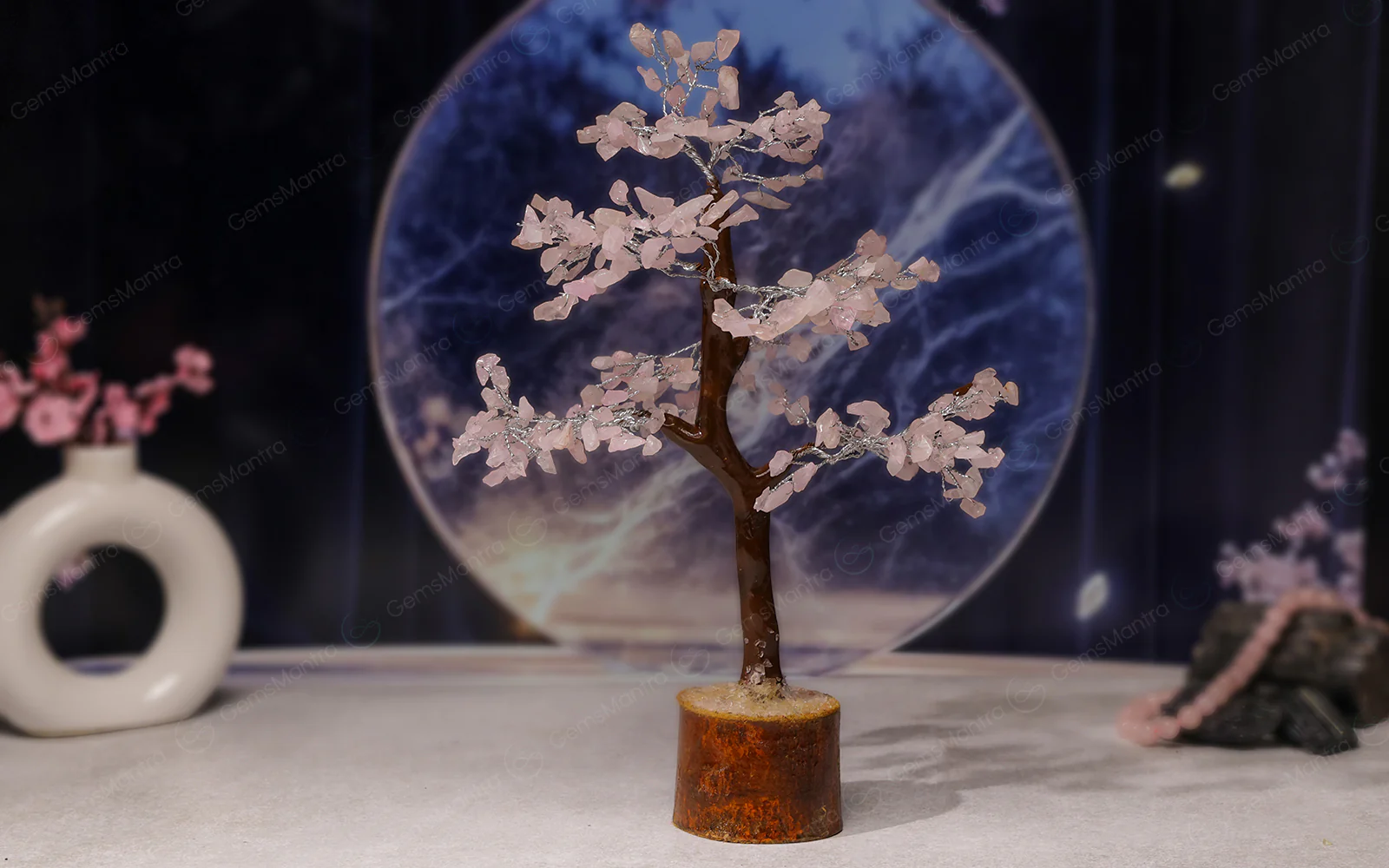 Wooden Rose Quartz Crystal Tree - Image 4