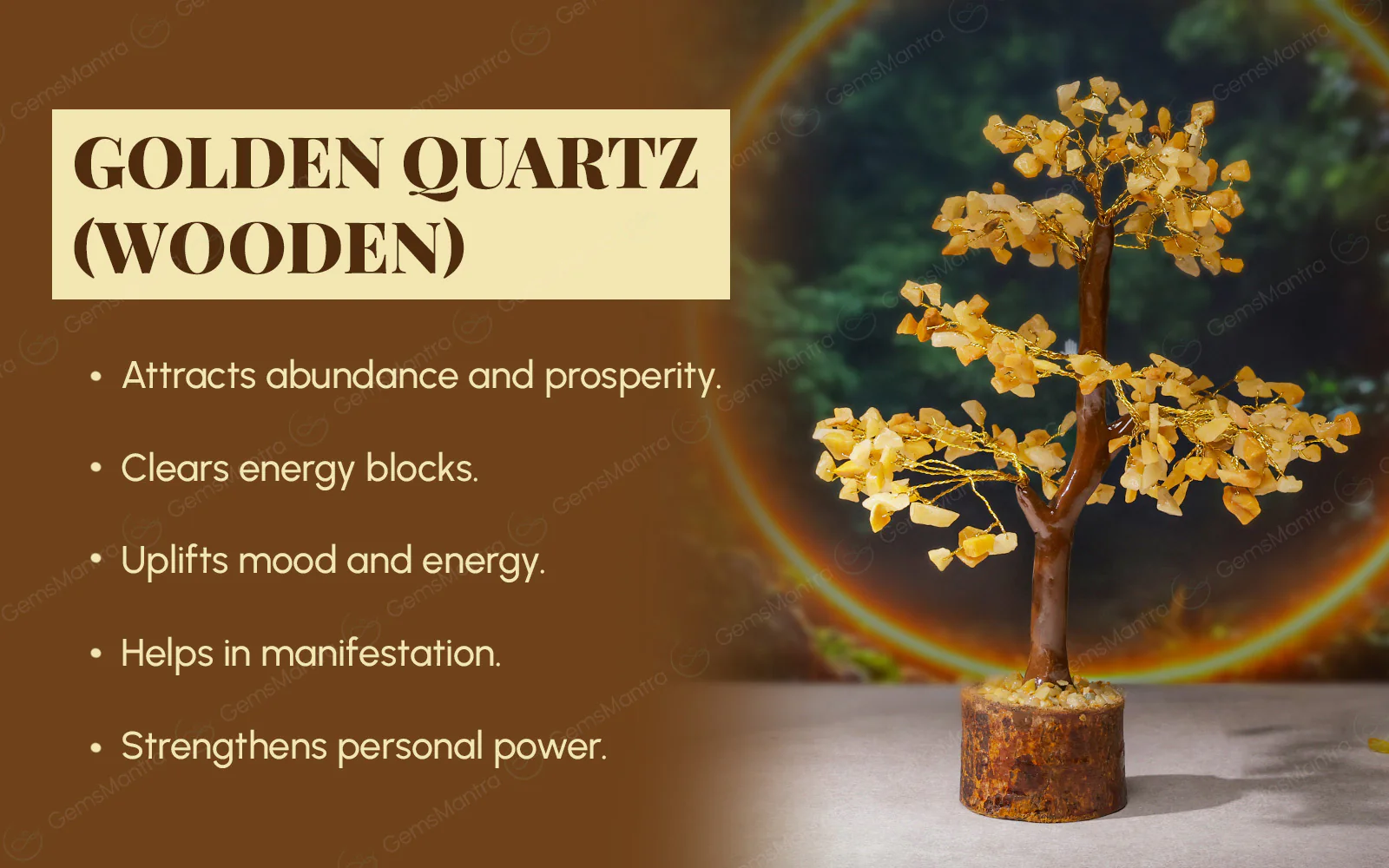 Wooden Golden Quartz Crystal Tree - Image 3