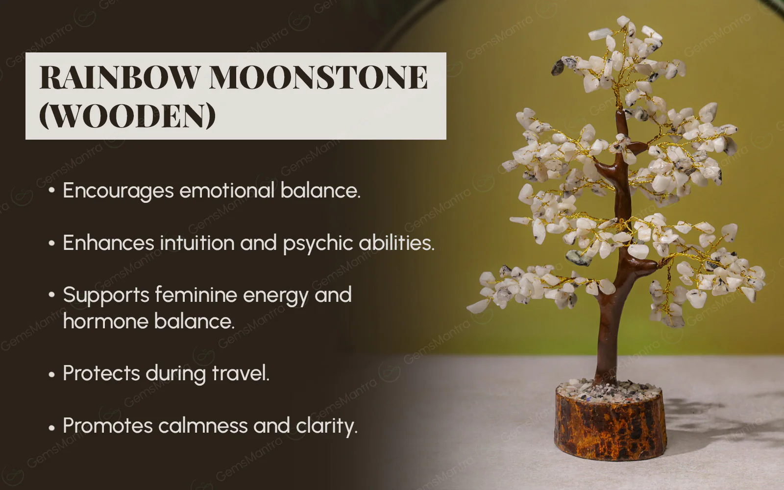 Wooden Rainbow Moonstone Crystal Tree - Image 3
